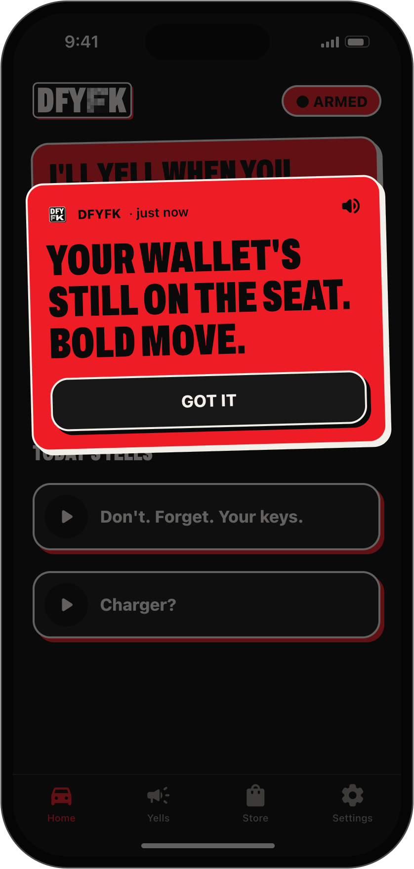 iPhone showing the DFYFK reminder card: Phone?
